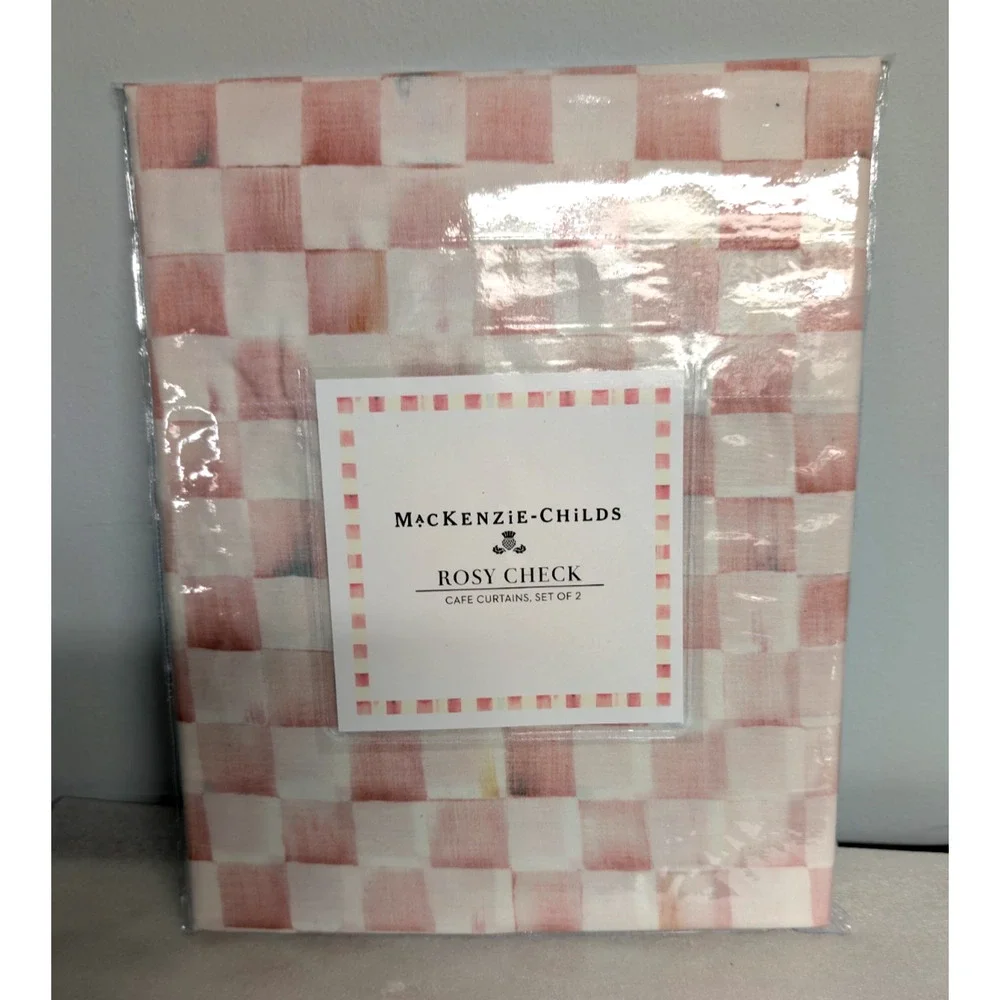 Mackenzie Childs Rosy Check Cafe Curtains Set Of 2 - 36” x 31”